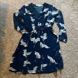 Sunny Blue Dress with Bird Design